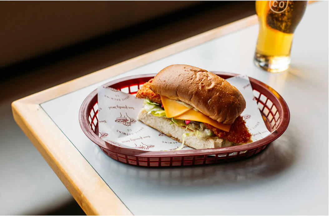 Brave brewing Co sustainably caught fish sando